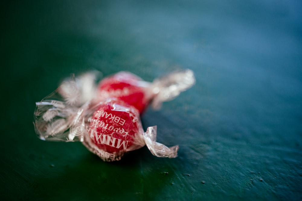 red and white candy wrapper