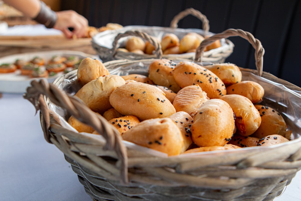 brown cookies on white woven basket