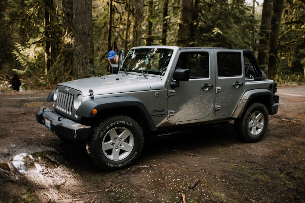 grey jeep wrangler parked near trees during daytime