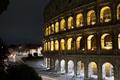Night view of the illuminated Roman theater just a short walk from the apartments.