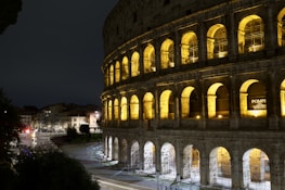 Night view of the illuminated Roman theater just a short walk from the apartments.