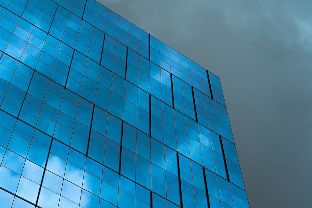 blue and white glass building