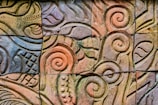 Close-up of a textured garden wall mold with intricate patterns