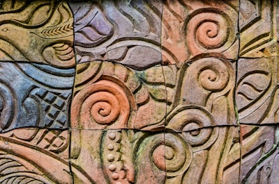 Close-up of a textured garden wall mold with intricate patterns