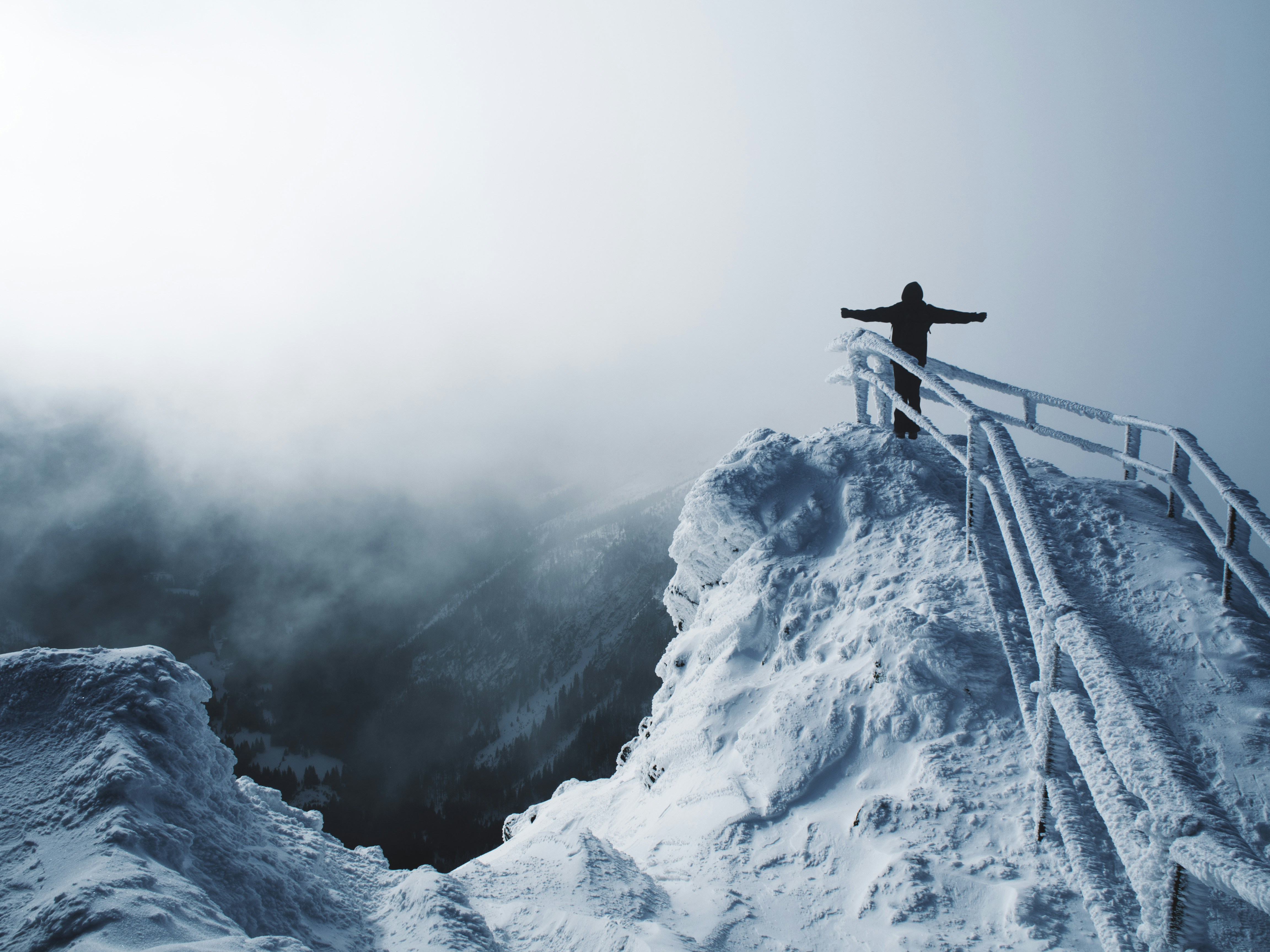montagne noire et blanche recouverte de neige