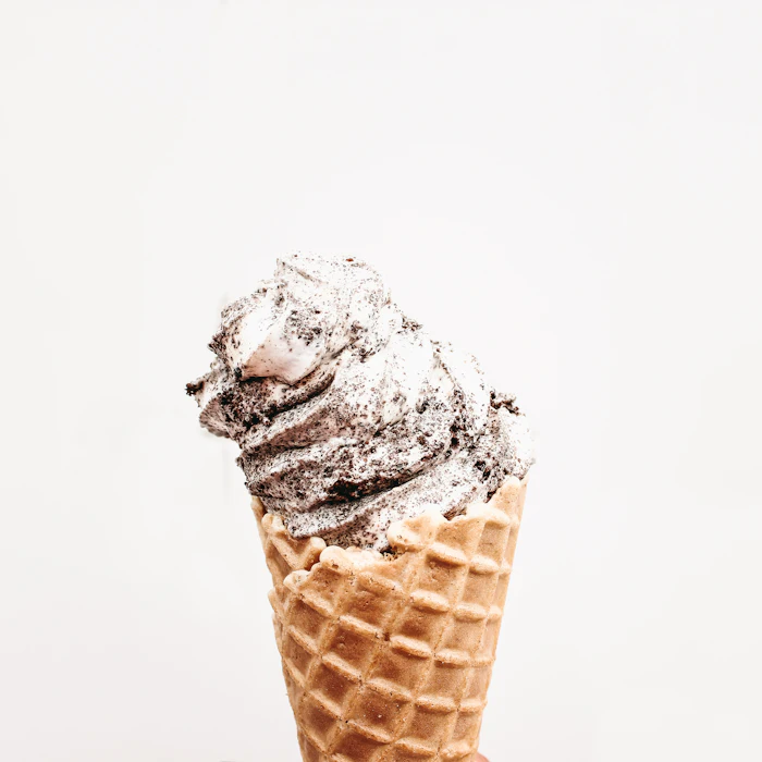 Ice cream on a brown cone