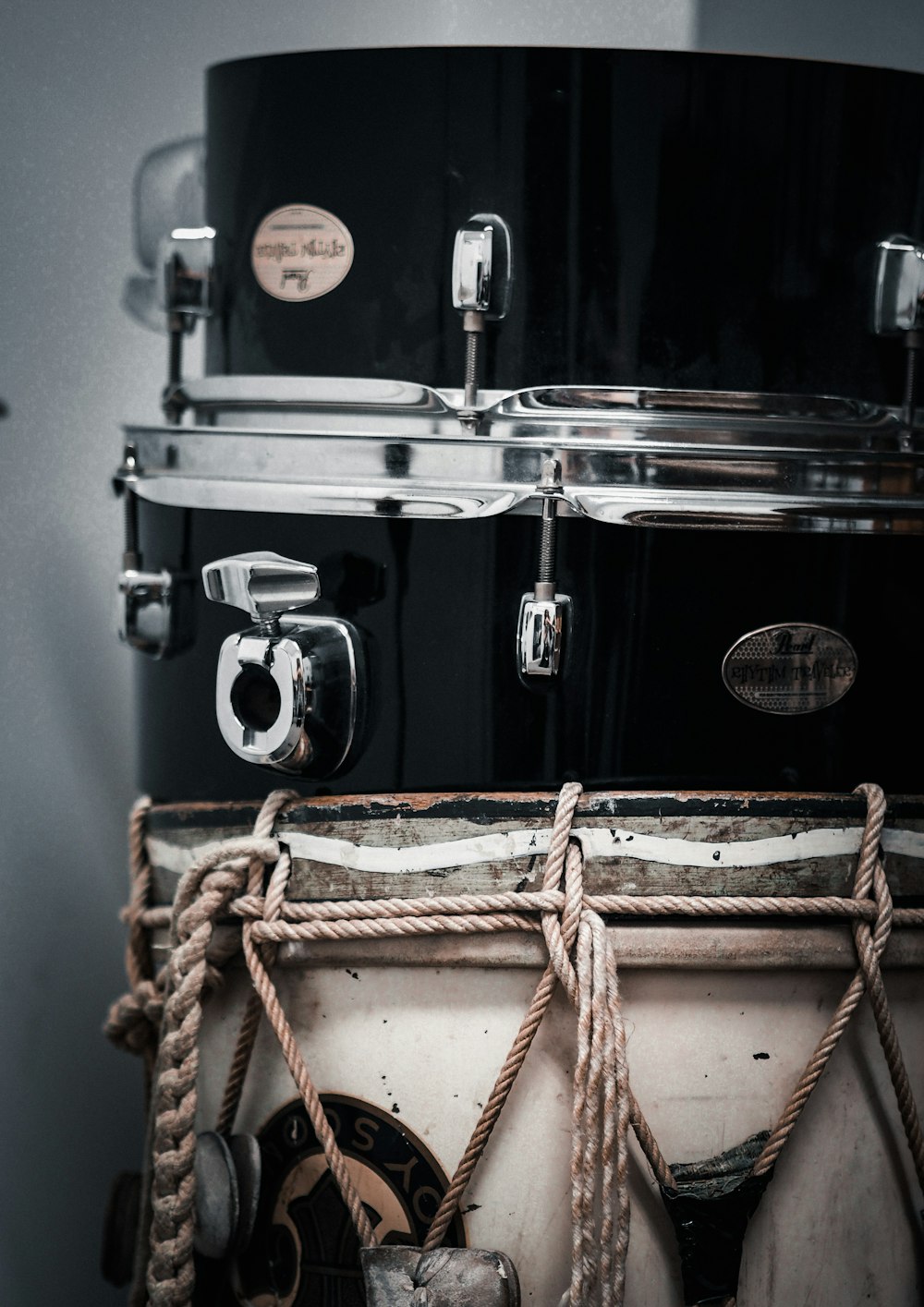 black and white drum set