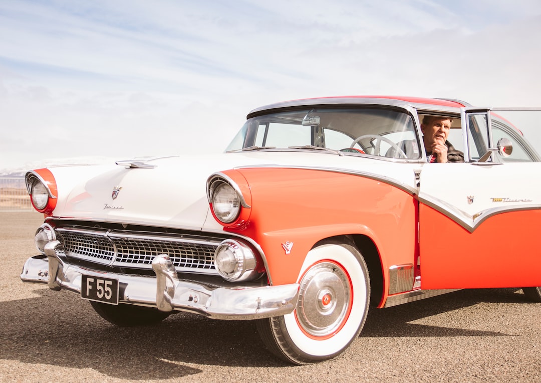 pink and white vintage car