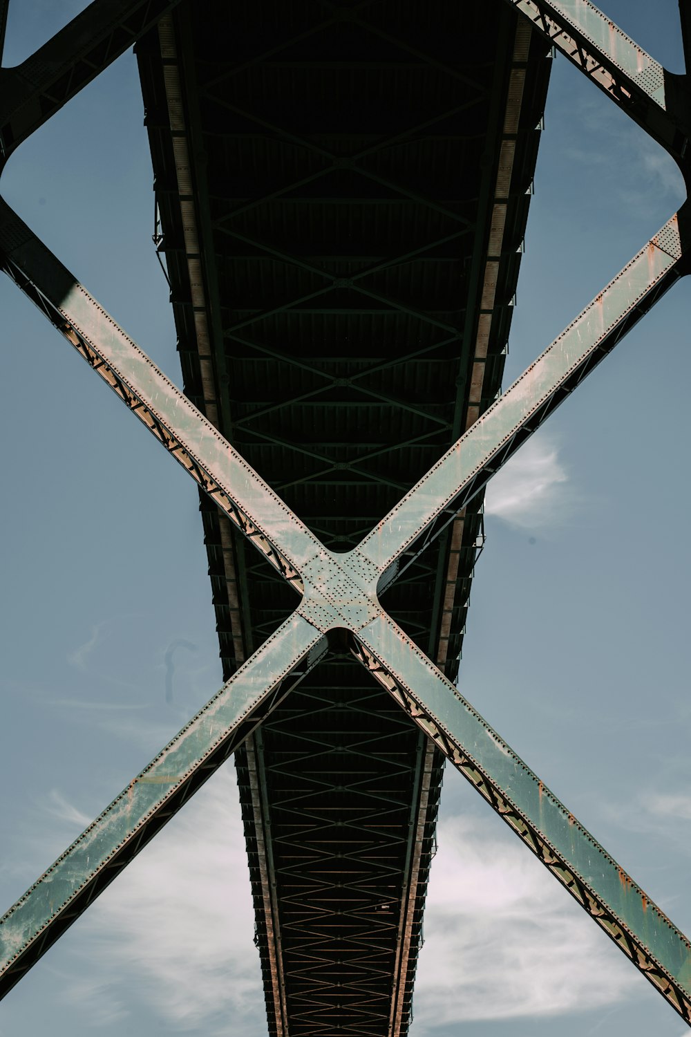 low angle photography of gray metal bridge under blue sky during daytime