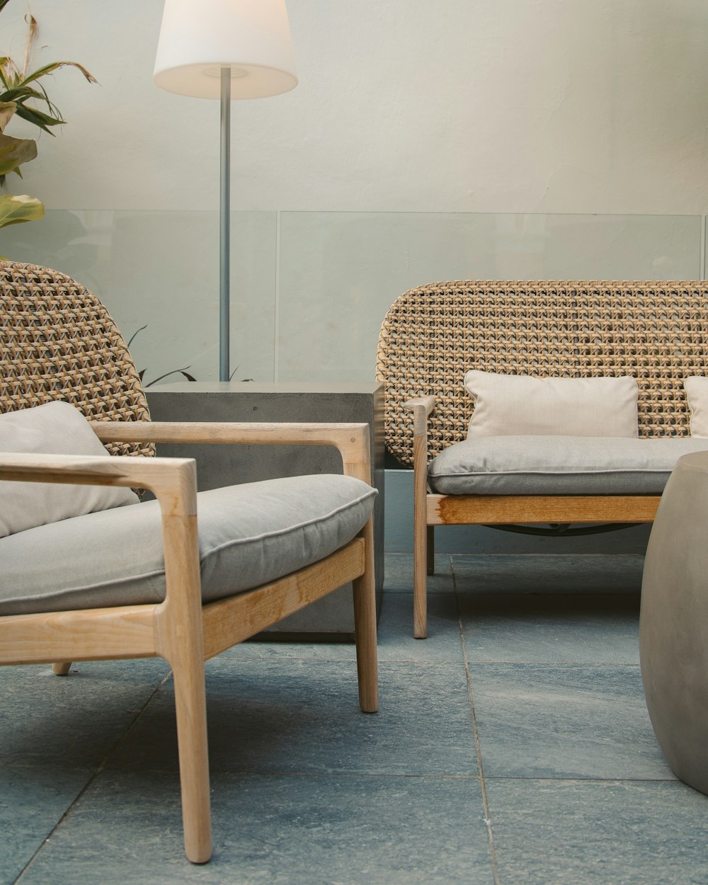 white and brown wooden armchair