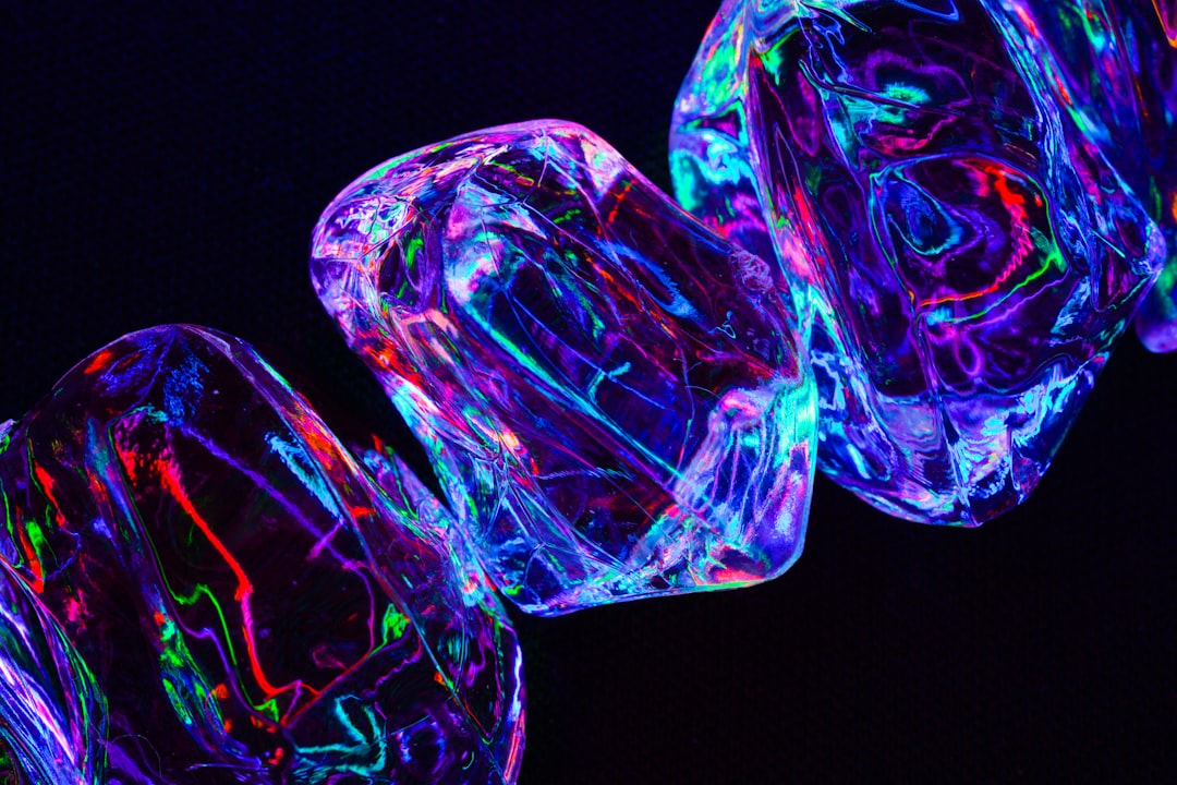 purple and blue glass ball, Light trail in the ice cube