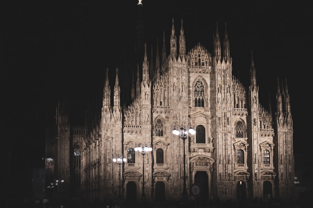 brown concrete building during night time