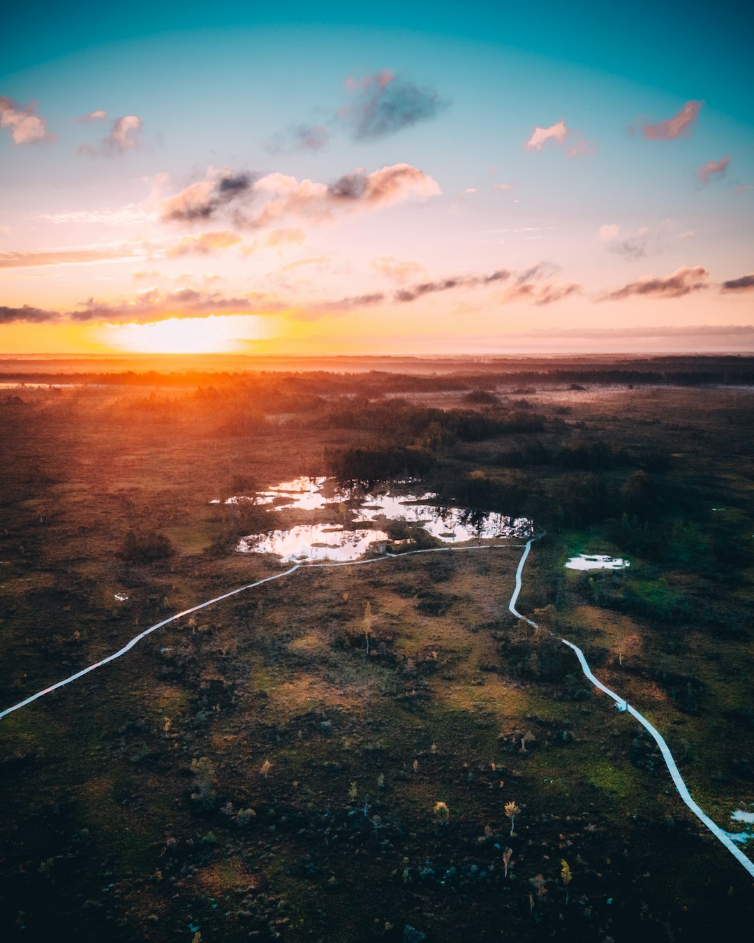 aerial view of city during sunset