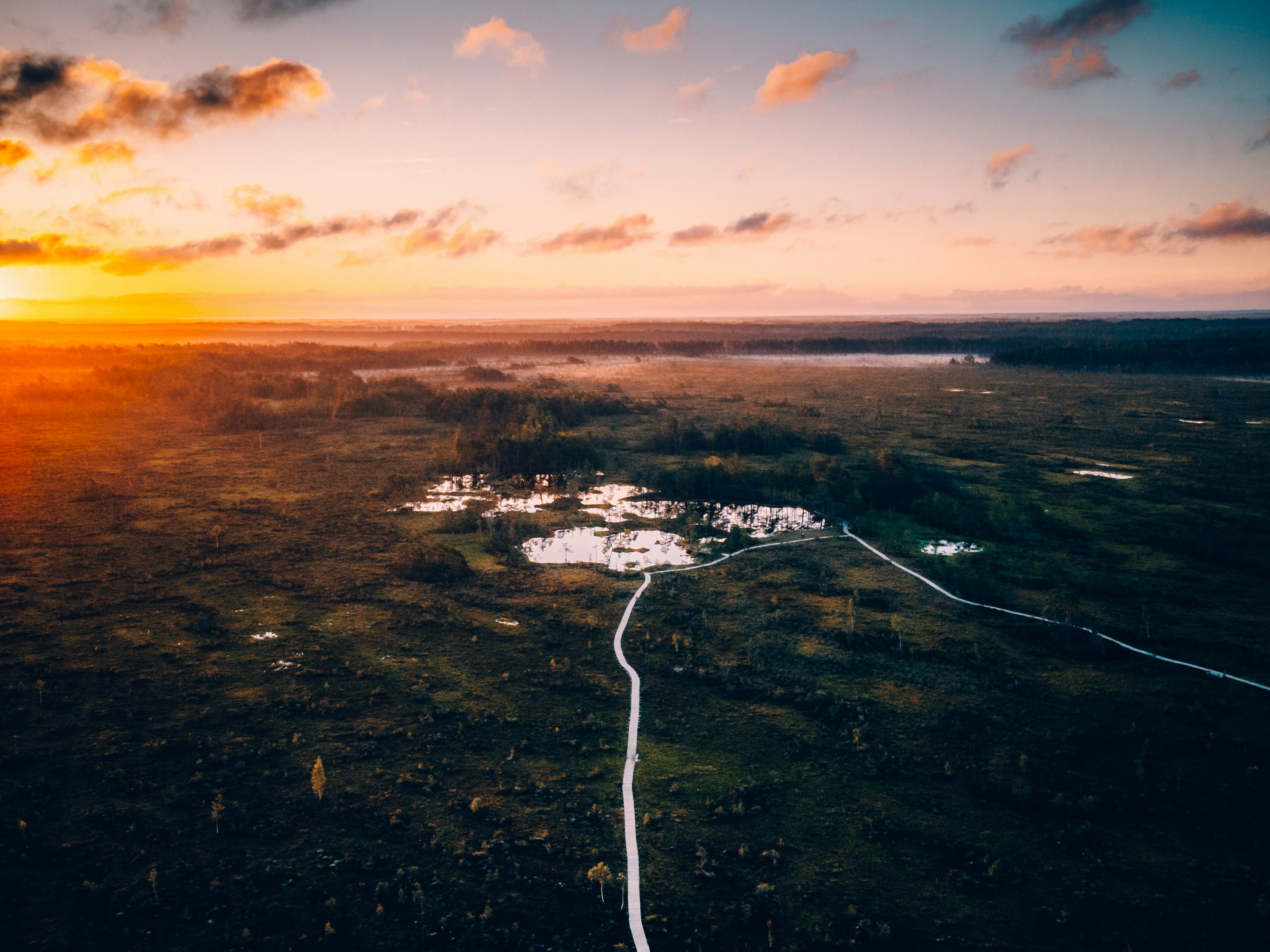 aerial view of city during sunset