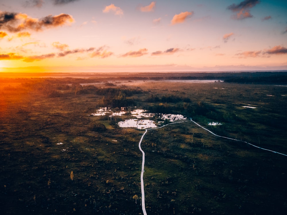 aerial view of city during sunset