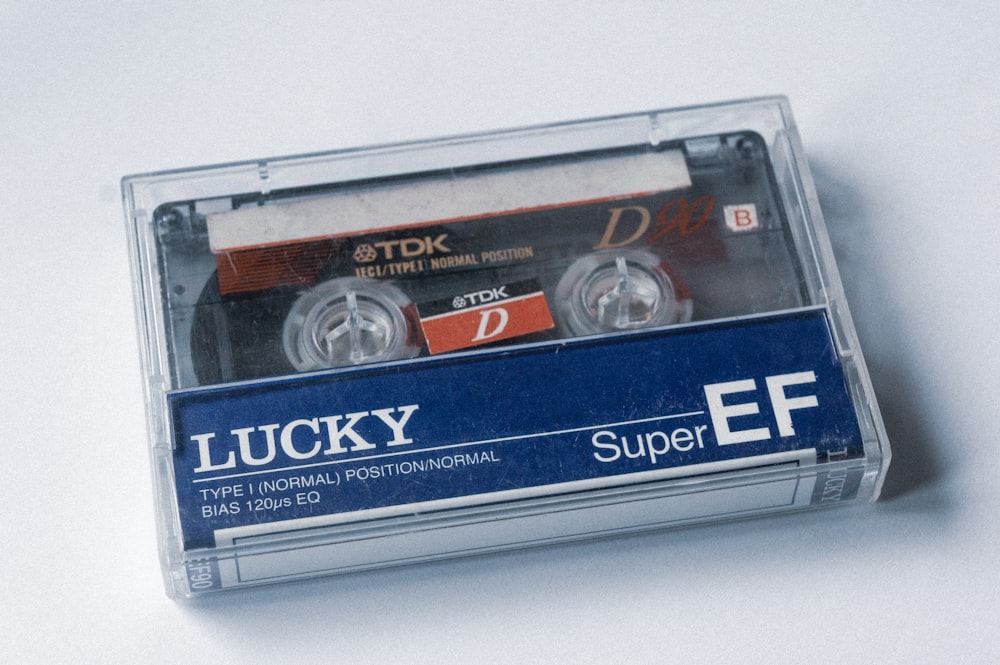 a close up of a cassette with a label on it