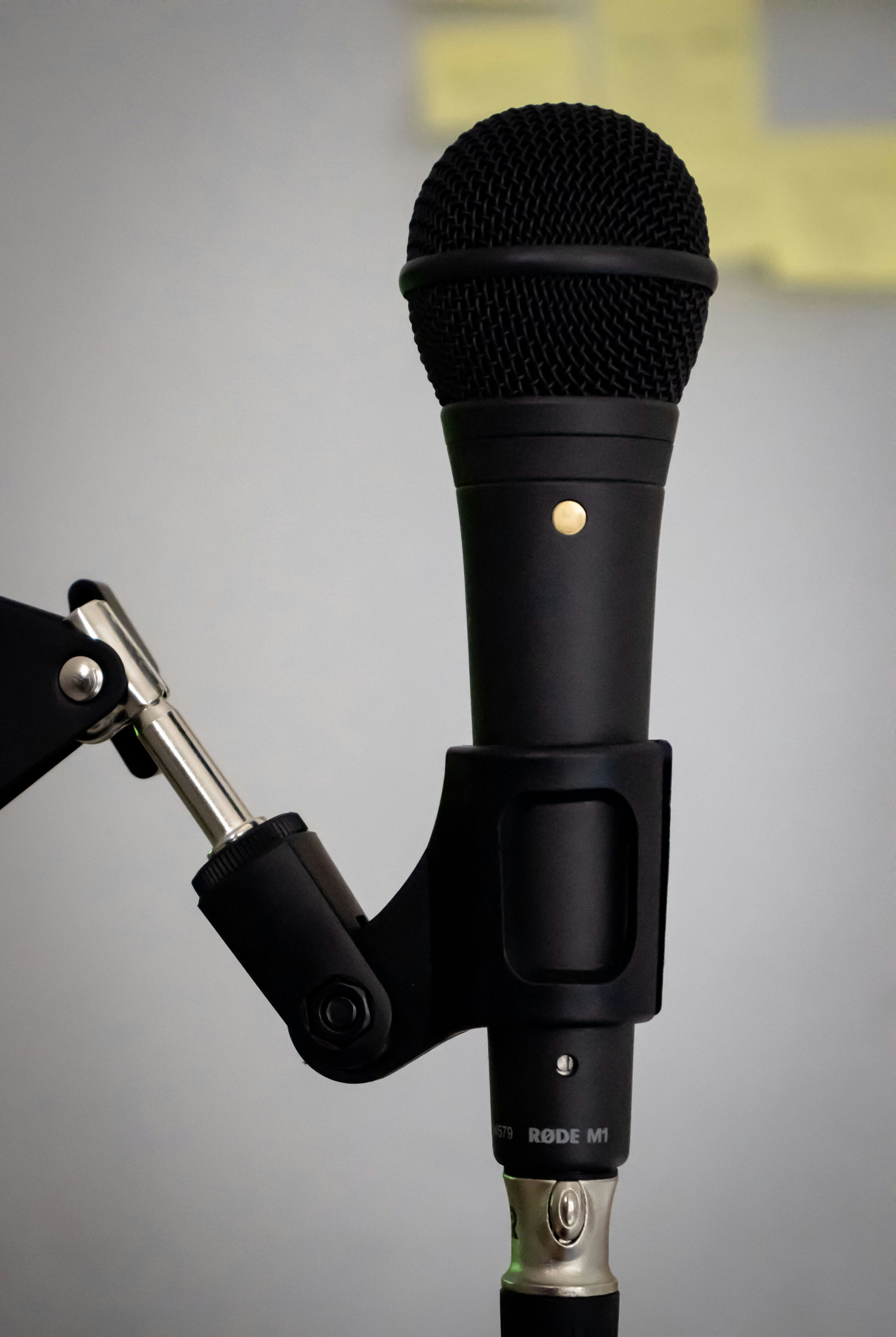 black microphone on white table