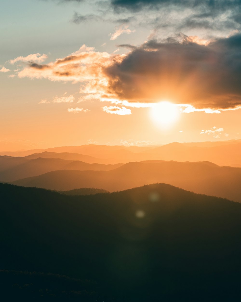 silhouette of mountains during sunset