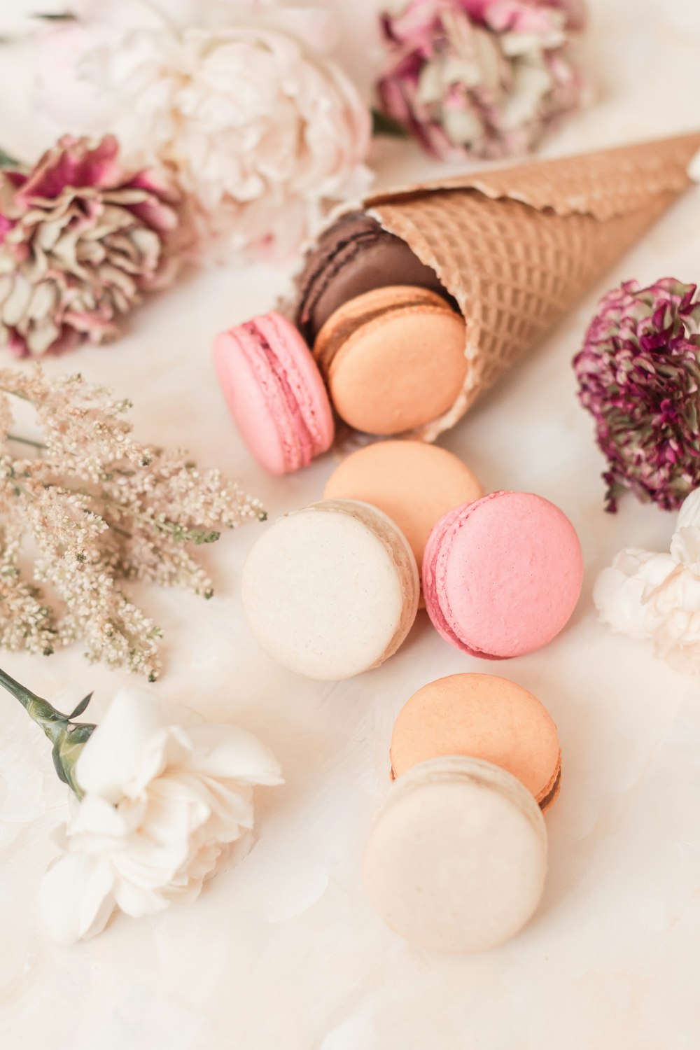 pink and white round ornaments