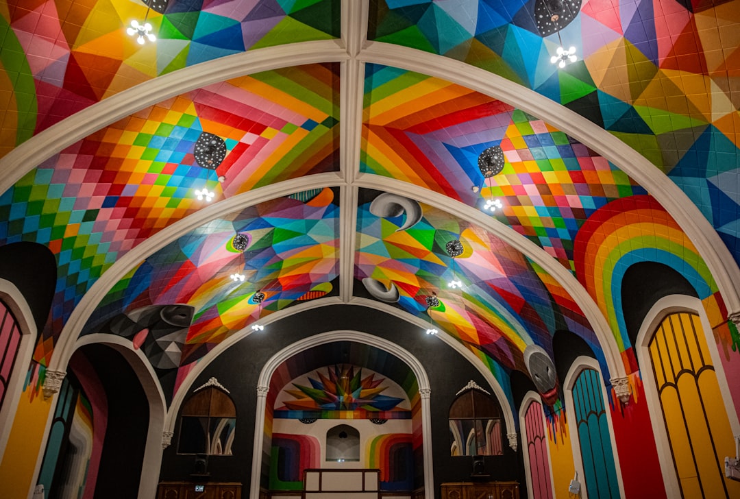 multi color ceiling decor inside building