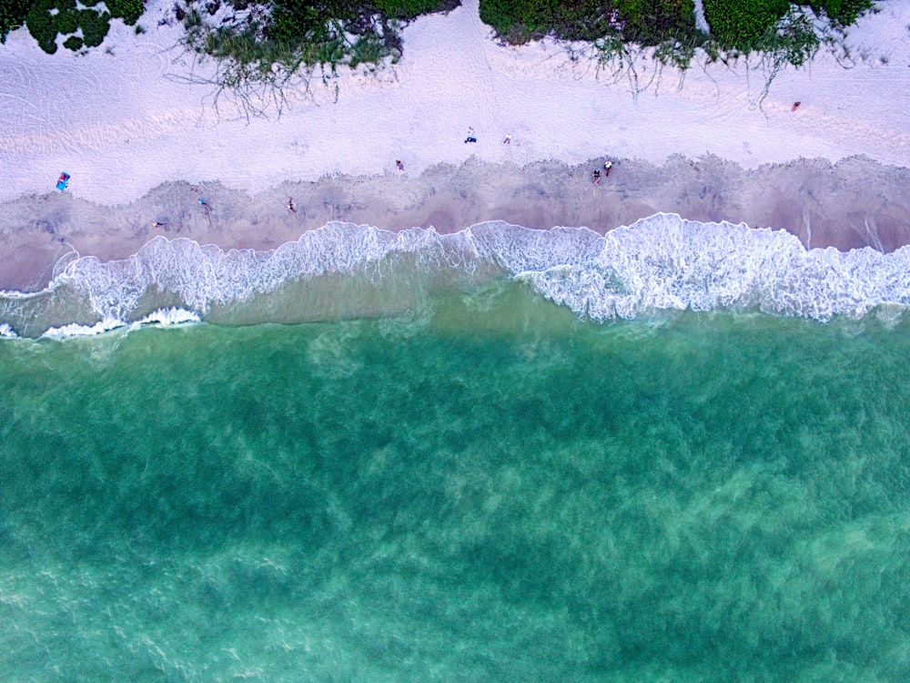 aerial view of ocean waves crashing on shore during daytime