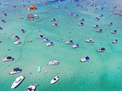 aerial view of boats on sea shore during daytime
