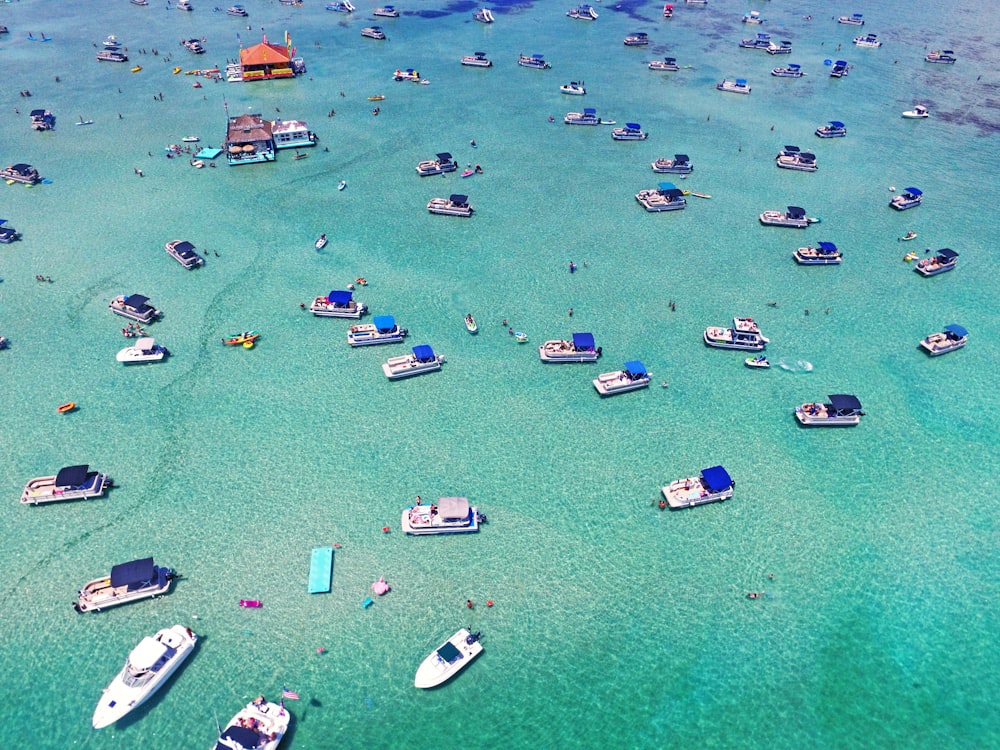 aerial view of boats on sea shore during daytime