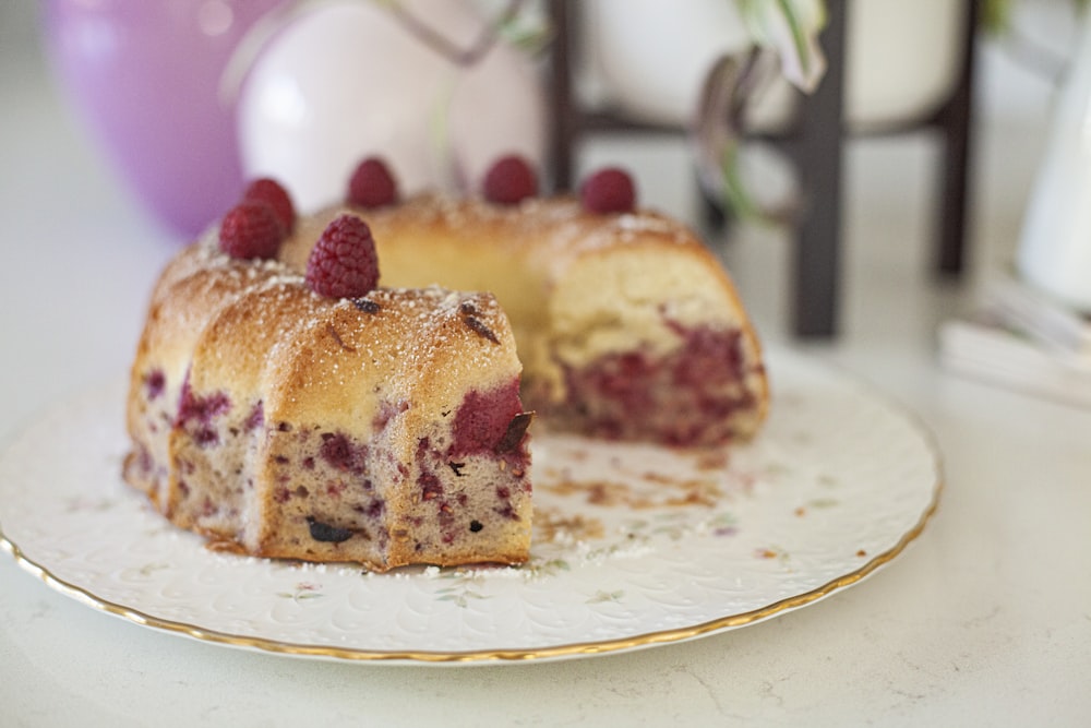 sliced cake on white ceramic plate