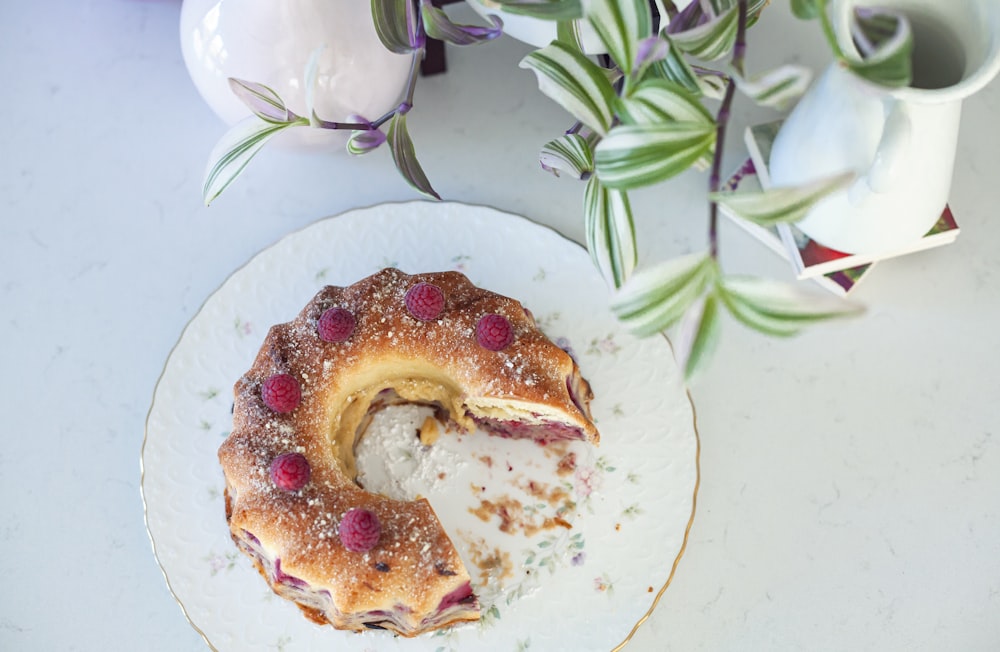 doughnut on white ceramic plate