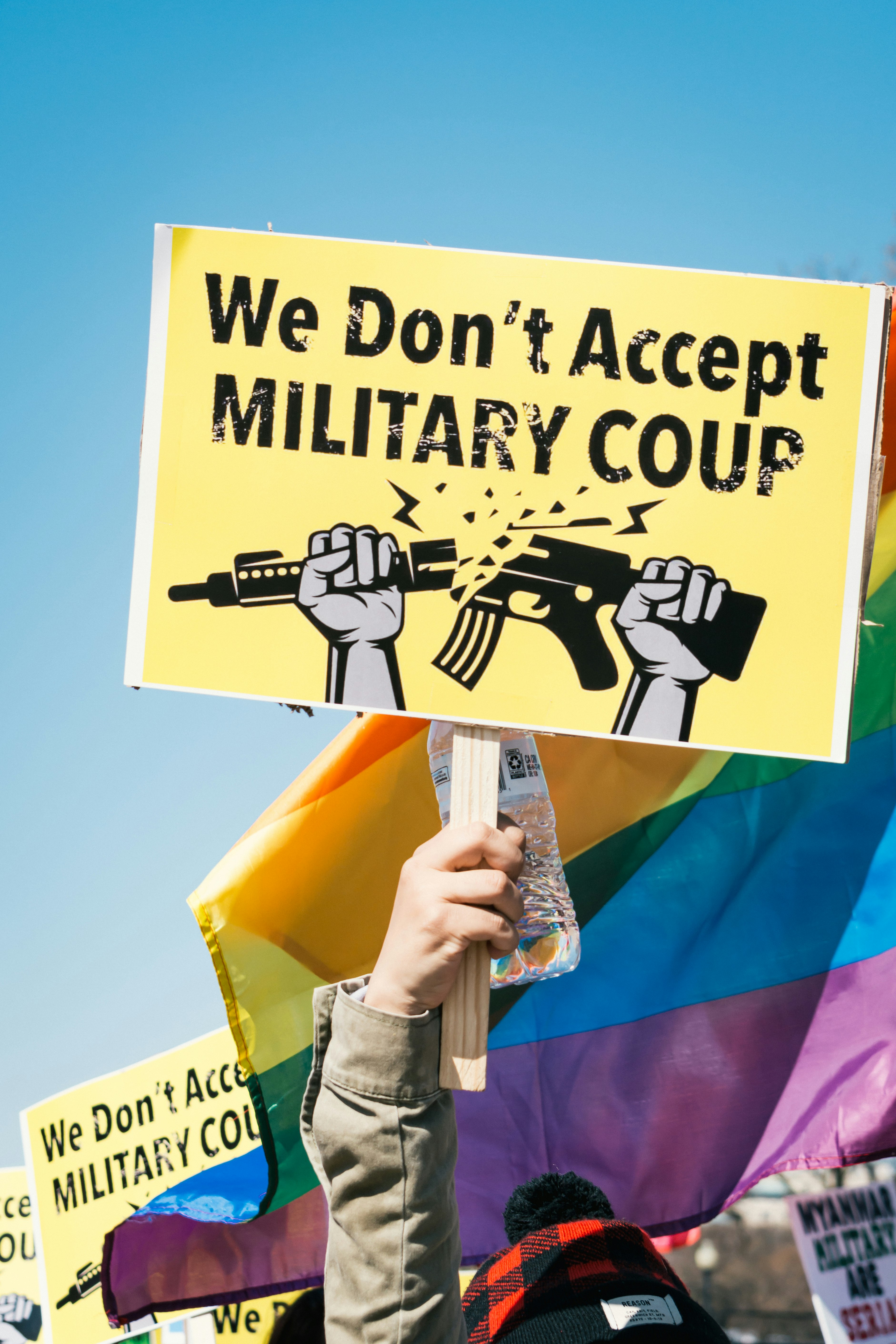 We Don't Accept Military Coup + LGBTQ+ Flag