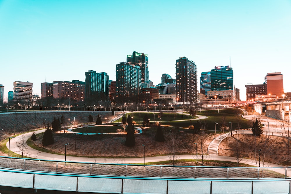 people walking on park near city buildings during daytime