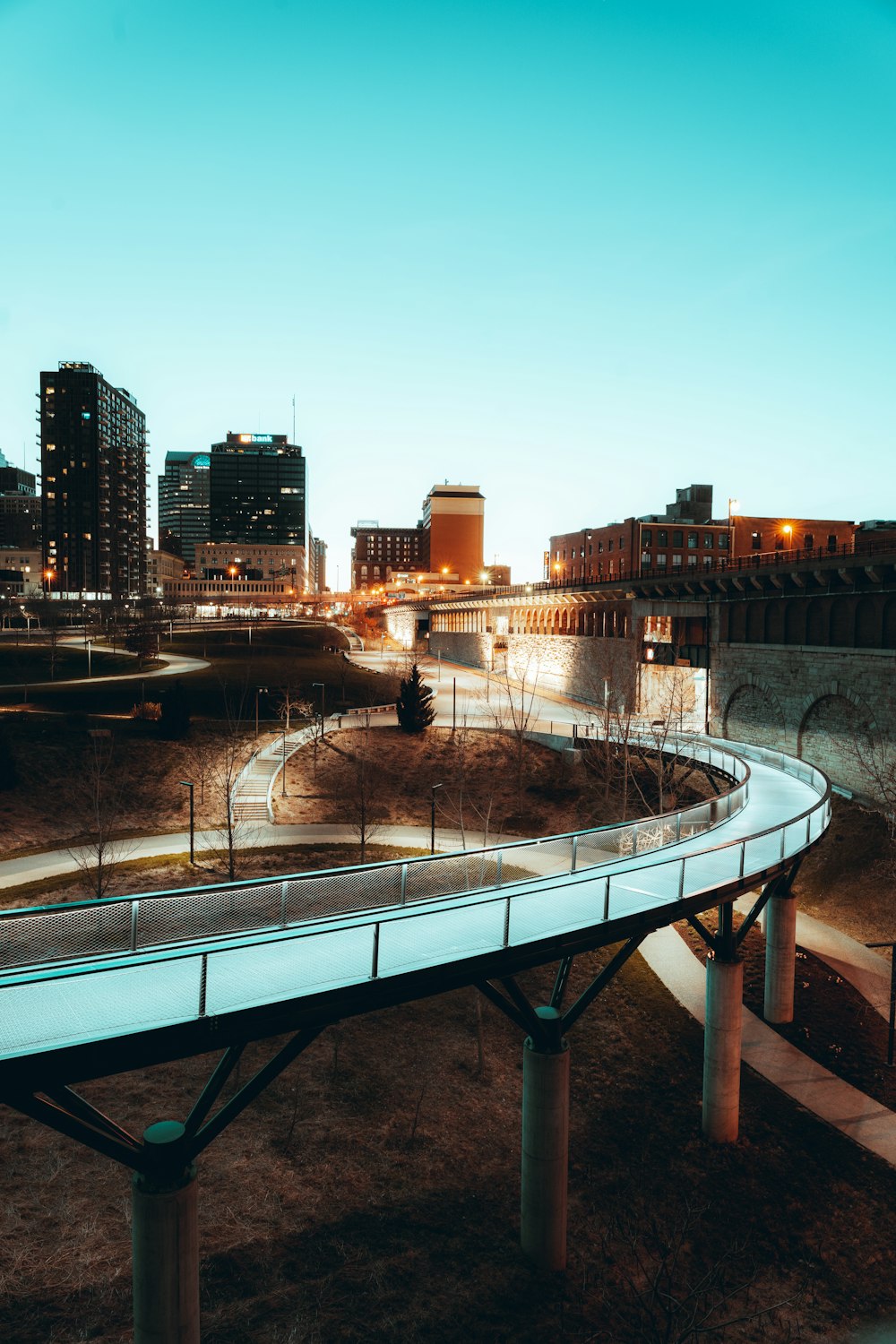 city skyline during night time