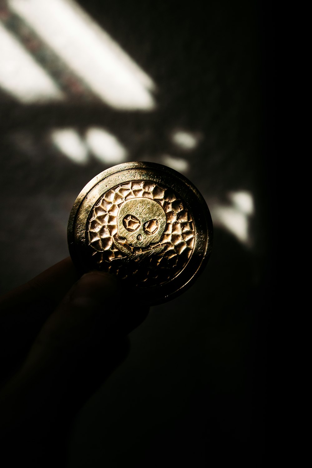 person holding silver round coin