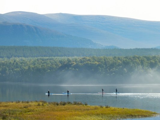 People standing on green grass field near lake during daytime — Scottish Highlands, United Kingdom