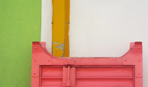 Close-up of a painter applying vibrant green paint to a modern front gate in bright daylight.