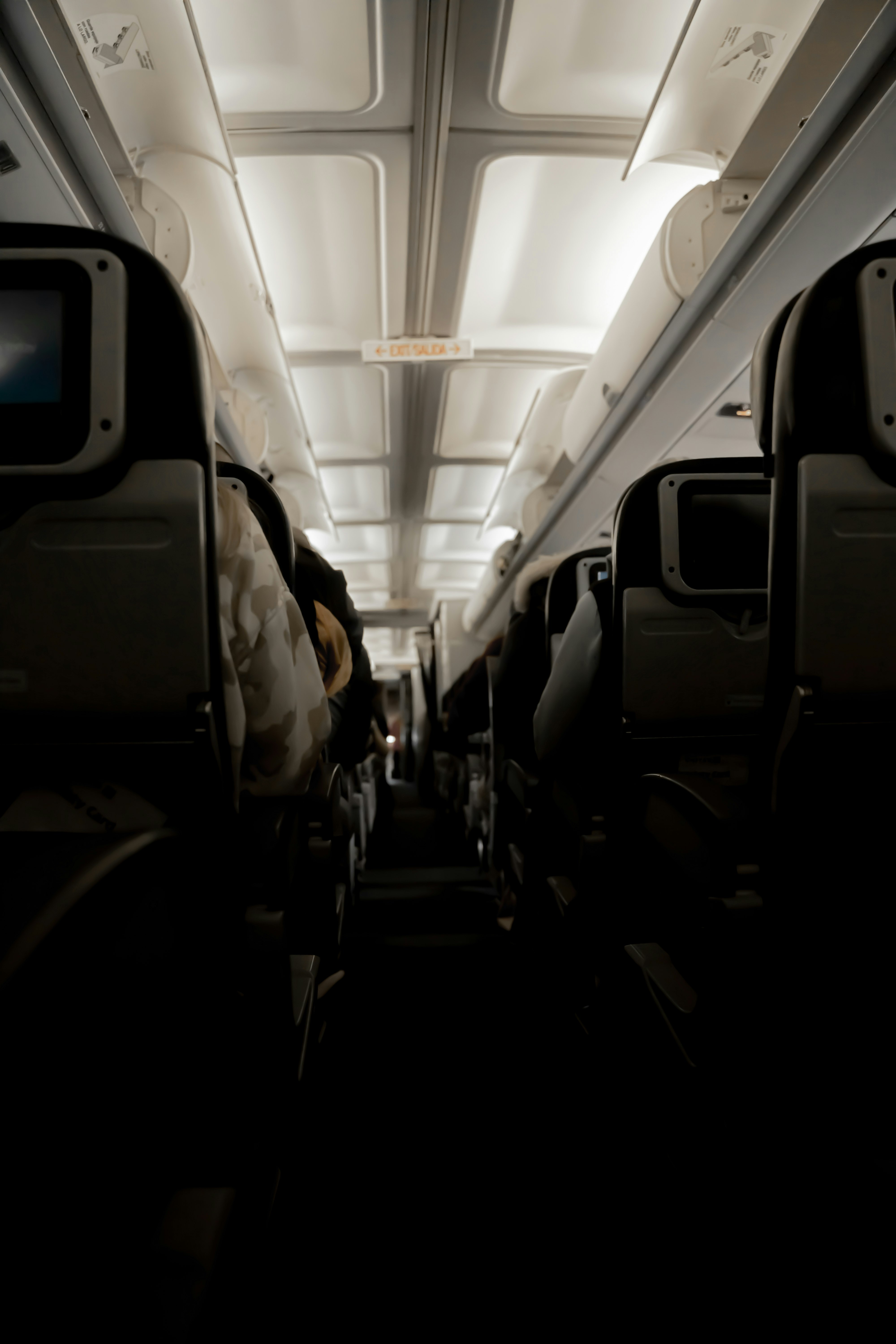 white and black airplane seats