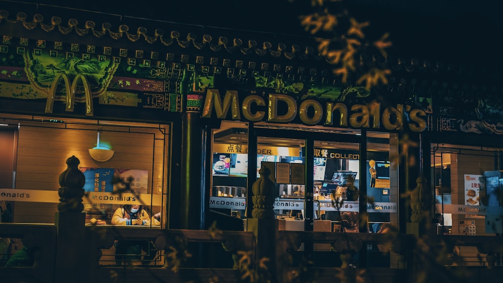 people sitting on chair in front of store during night time