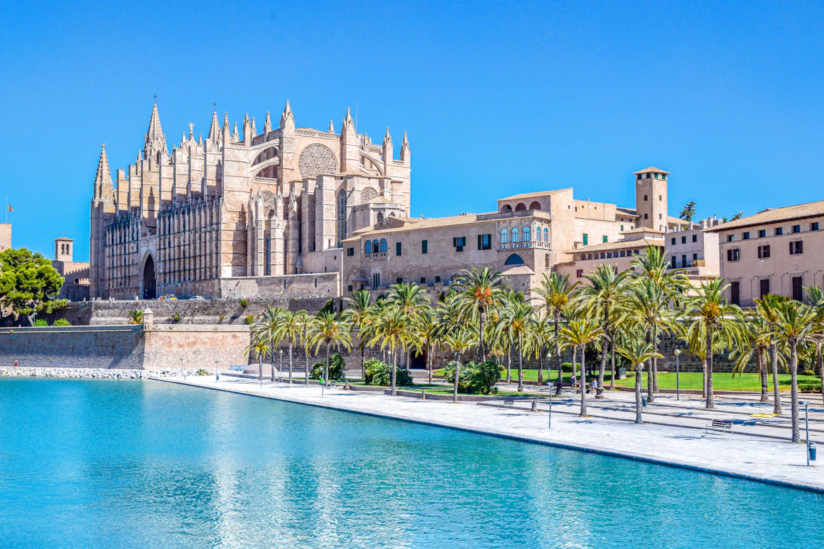 Waterfront buildings beside the sea on the island of Mallorca