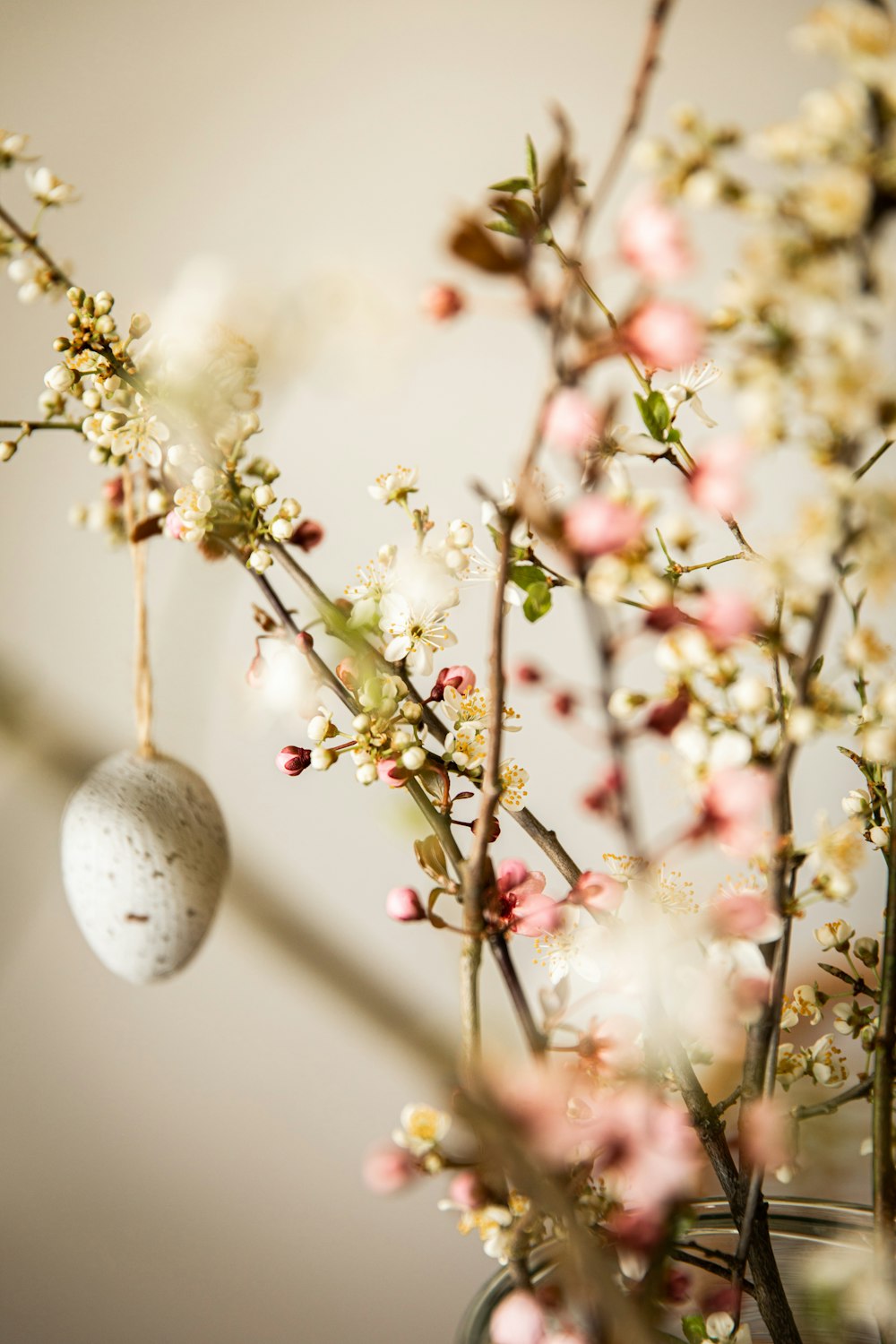 white round ornament on brown stem