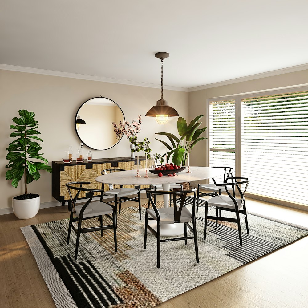 brown wooden table with chairs