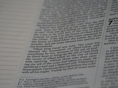 A close-up view of a page from a book, featuring columns of printed text with some words in uppercase for emphasis. The text appears neatly organized in paragraphs, and black ink is used on a white or slightly off-white paper background.