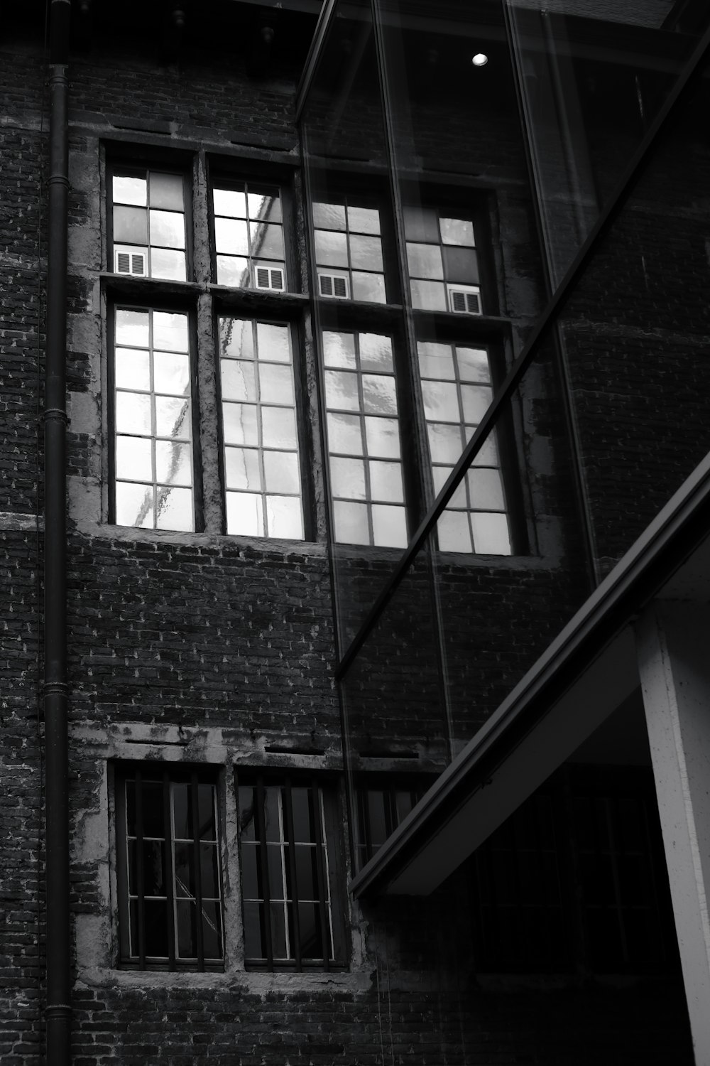 purple and black brick building