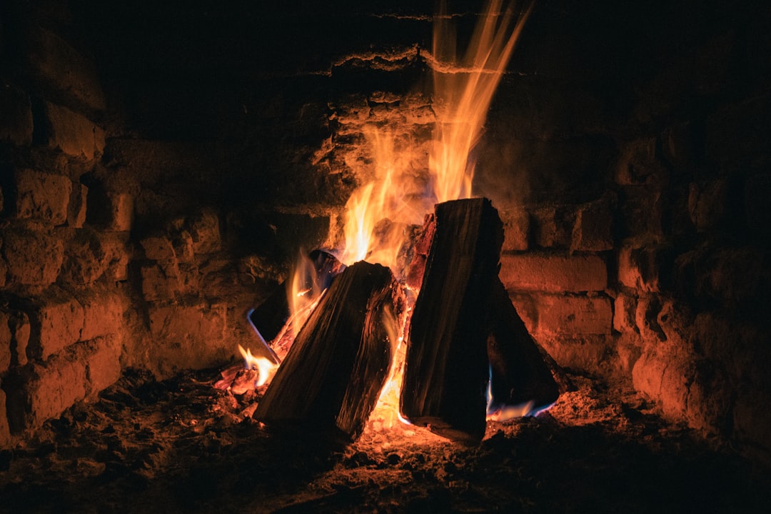 fire in brown concrete brick,