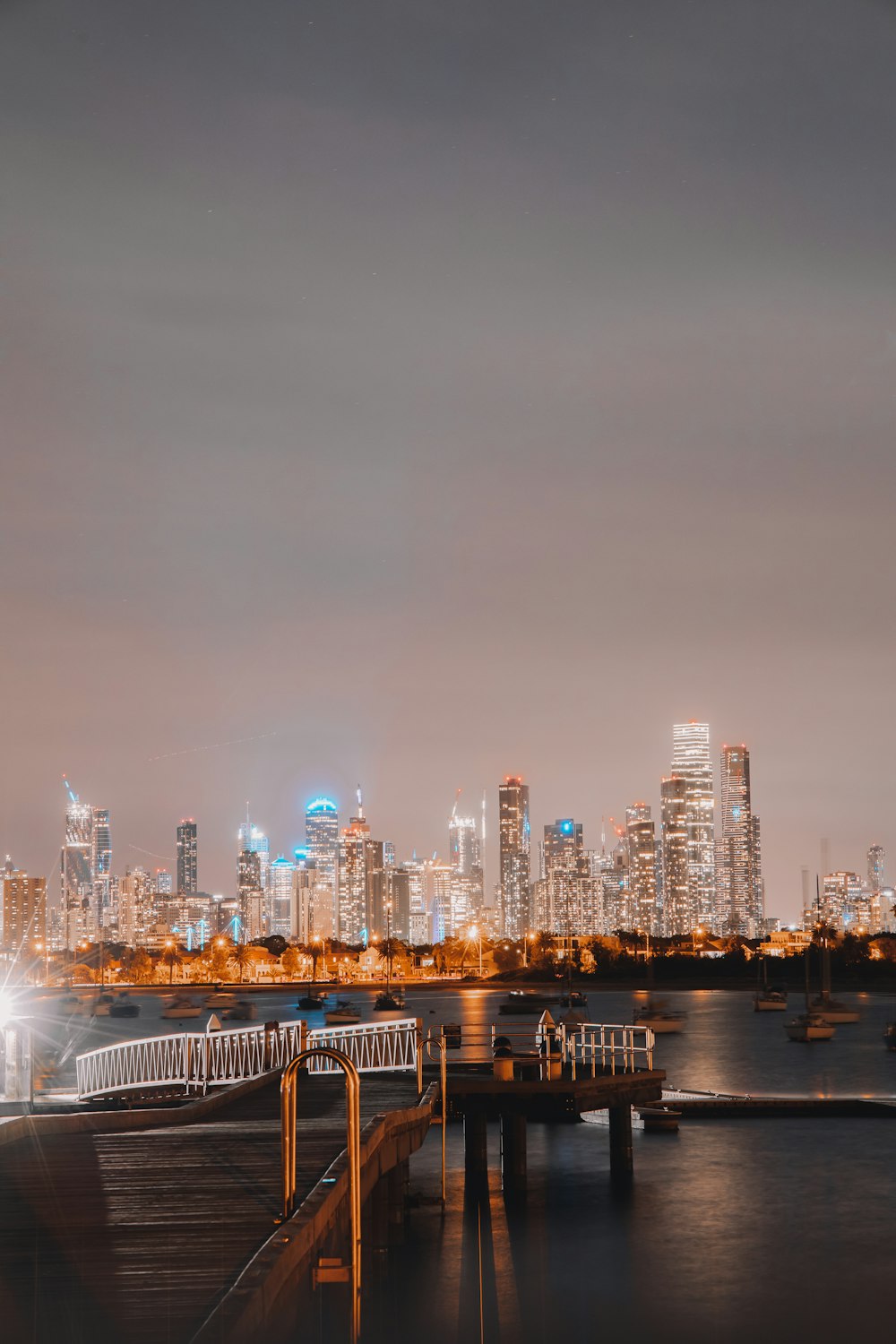 city skyline during night time