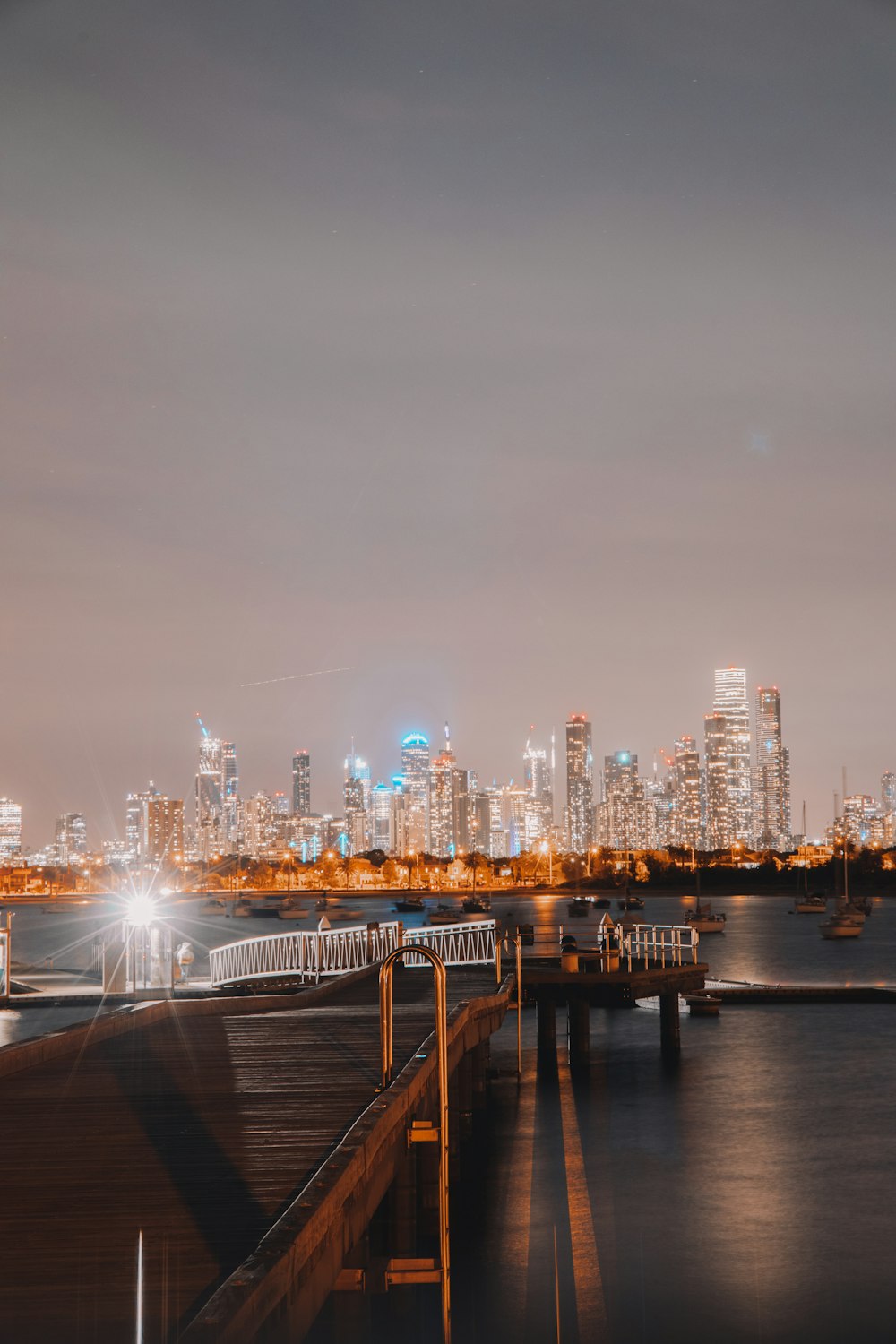 city skyline during night time