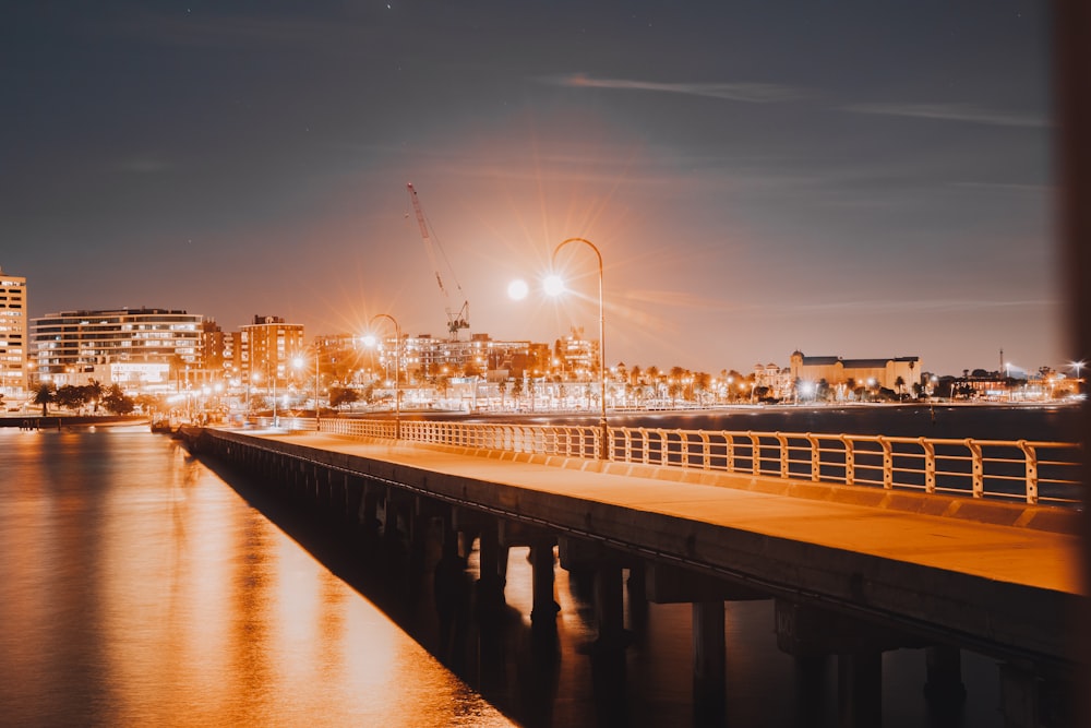 white and black bridge during night time