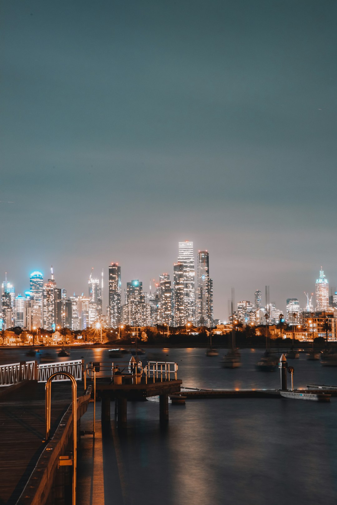 city skyline during night time