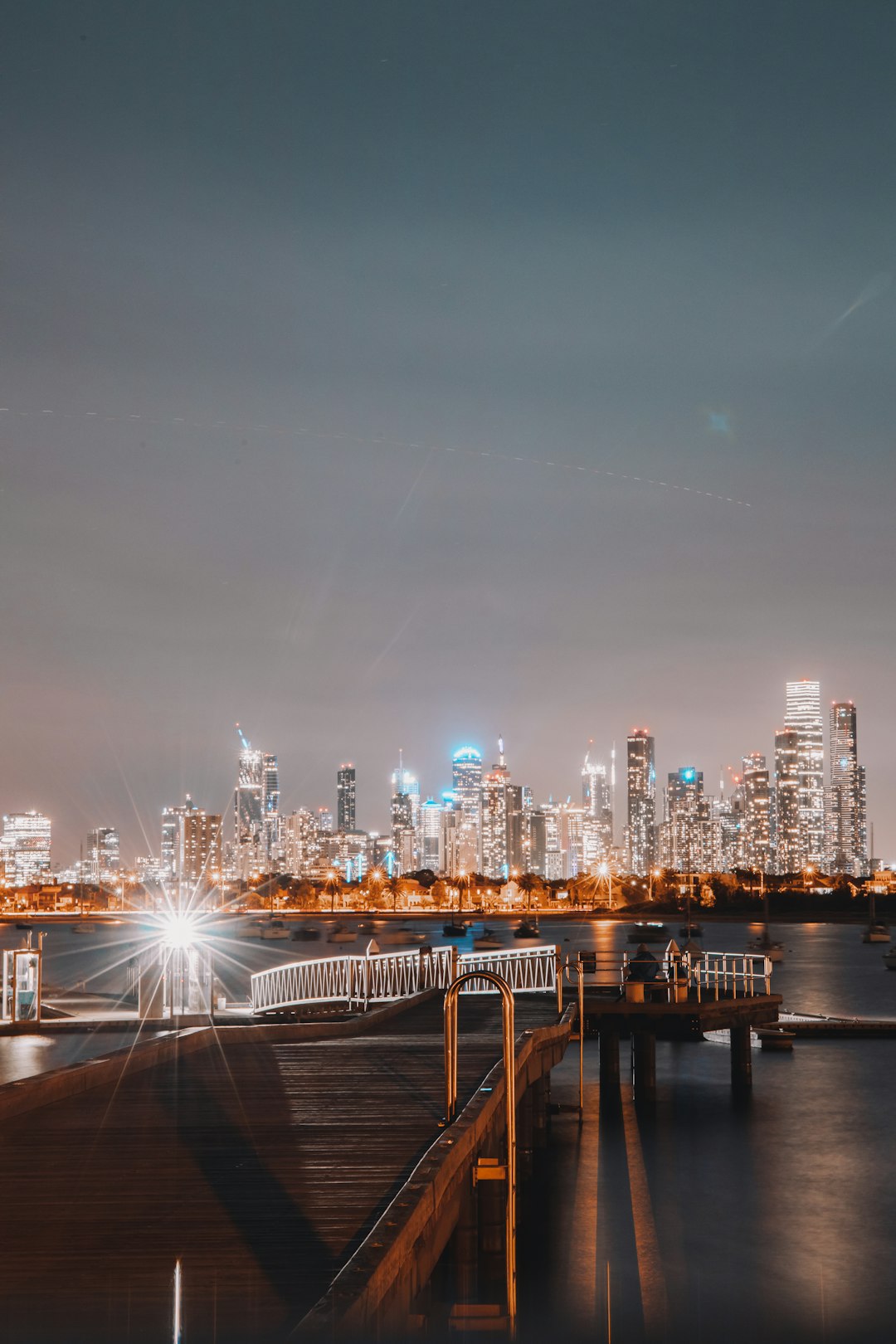 city skyline during night time