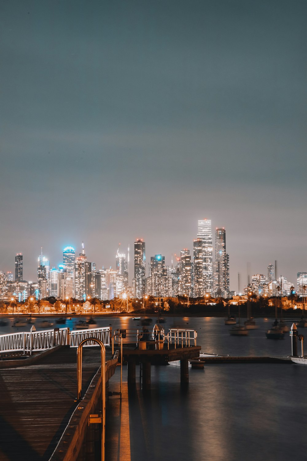 city skyline during night time