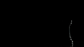 A single chess piece stands on a dark glossy surface, illuminated by a subtle light source that highlights its contours against a black background.